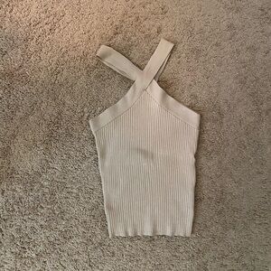 NWOT Avec Les Filles Tan Cross Neck Cropped Cami